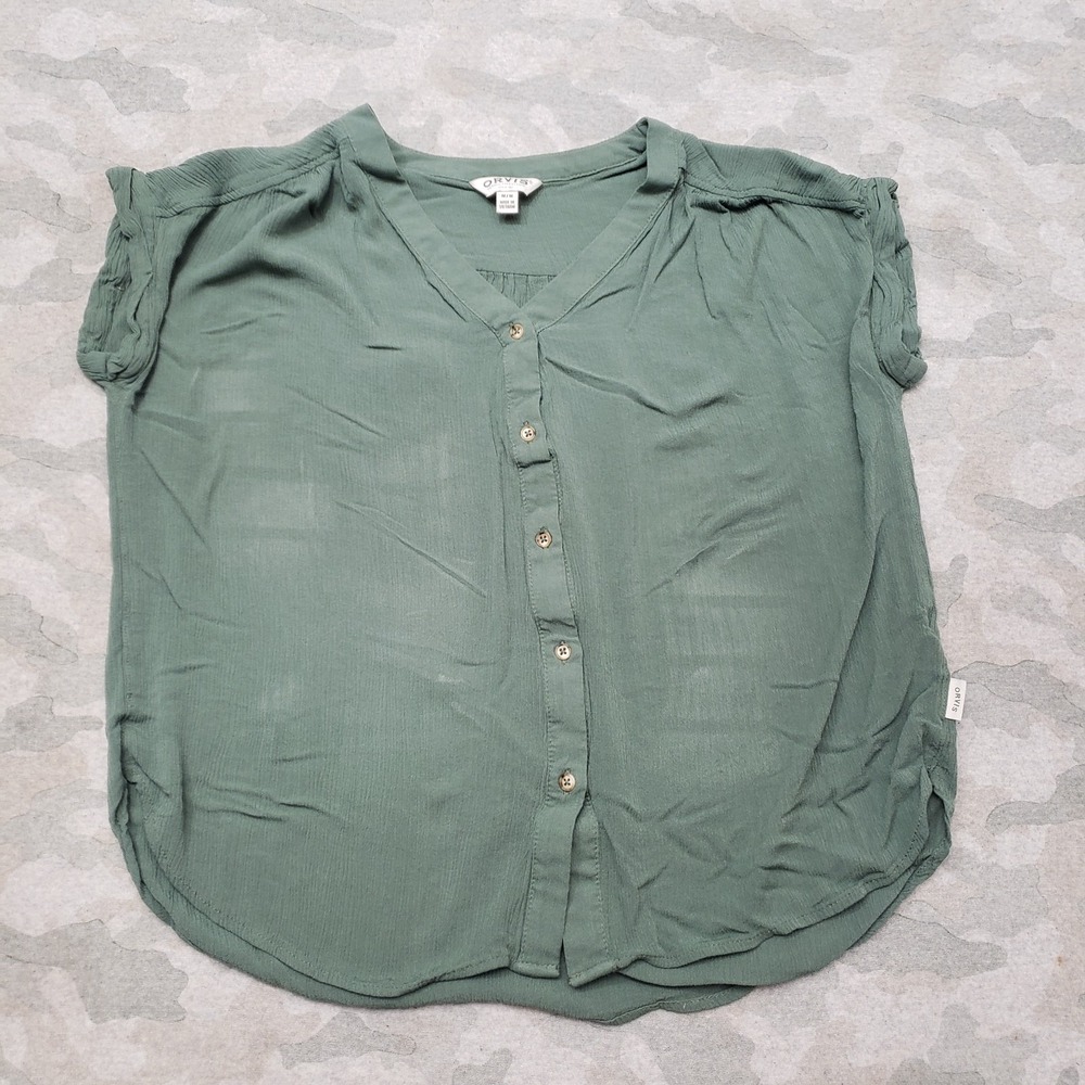 Orvis Top Womens‎ Medium Green Button Short Sleeve